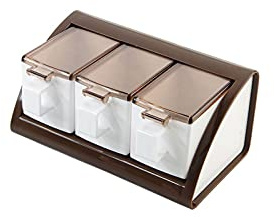 Spice box Kitchen Seasoning Storage Box, Seasoning jars Kitchen Household Wall Mounted Sugar Bowl Salt Spices Jars Organizer Condiment Storage Container Kitchen Seasoning Boxs Gadgets(Brown)