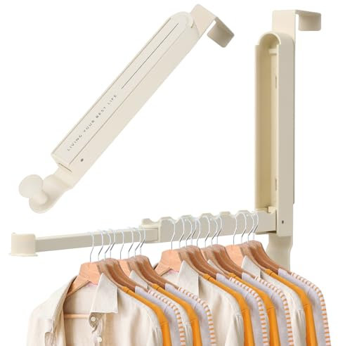 Duronge Gancio Pieghevole per Porta, Appendiabiti Pieghevole da Porta, Alluminio Color Crema, per Risparmiare più Spazio, per Appendere Vestiti