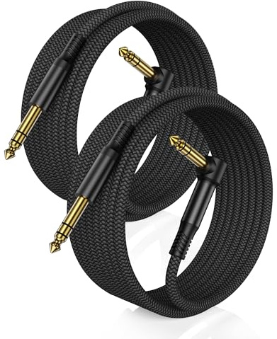 RUXELY 6.35mm TRS Instrument Cable 2M 2-Pack,1/4 Right Angle Guitar Lead | 90 Degree 1/4 Inch Male Jack Stereo Audio Cord,6.35 Balanced Line Lead for Electric Guitar,Bass,Mixer,Amplifier/AMP,Speaker