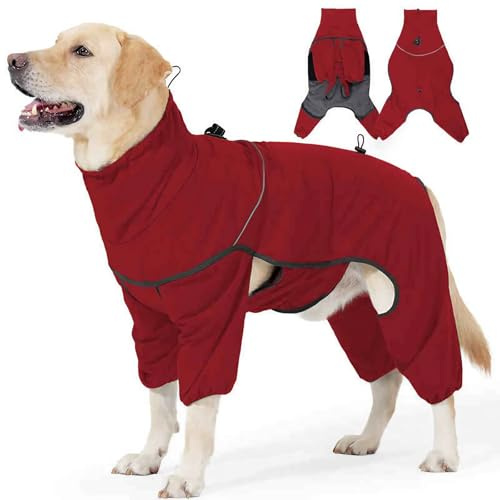 Warm Gemütlich Hundekleidung, Wasserdicht Hundemantel mit Beinen, Hundebademantel mit Beinen, Hundemantel Fleece, mit Hundeleinen-Clip, für Kleine Mittelgroße und Große Haustiere(Red,XXL)