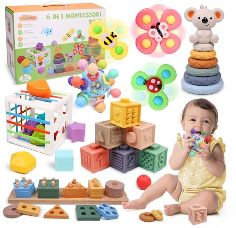 YHHYTOY 6-in-1 Montessori Baby Toys 0-6 6-12 Months, Infant Toys Baby Gifts