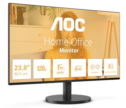 AOC 24B3QA2 - Monitor Full HD da 24 pollici, 120 Hz, Adaptive Sync., altoparlanti 1920x1080, 1x D-Sub, 1x HDMI 1.4, 1x DisplayPort 1.2 nero, 24 inch FHD IPS