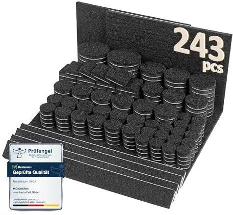 moinkerin 243 Pezzi Feltrini Autoadesivi per Sedie Rotondi 5mm Spessore Feltrini per Mobili Pesanti Antigraffio y Antirumore Taglia Ogni Forma Divano Nero