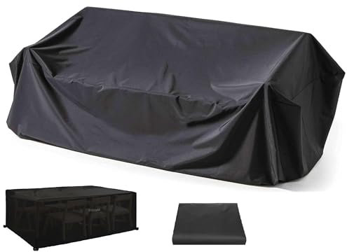 Copertura impermeabile per tavolo da esterno, 355 x 340 x 105 cm, rettangolare, protezione per mobili da giardino, resistente alle intemperie, copertura impermeabile per barbecue, tavolo da barbecue