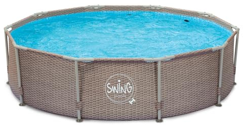 HAF - Swing Frame Pool rund Grau Korbgeflecht (Ø 305 cm, 76 cm tief) - Gartenpool mit 4.500 Liter - Robust, UV-geschützt & korrosionsbeständig - Stabiler Metallrahmen - Schnellaufbau ohne Werkzeug