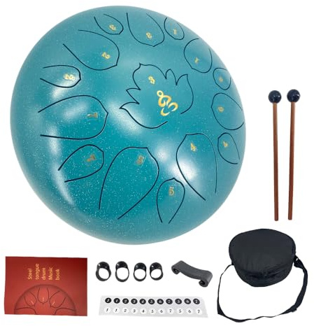 YoungMonic Steel Tongue Drum 12 Inches 15 Notes C Major Steel Drums Rain Chimes for Outside Percussion Instrument with Drum Mallets and Carry Bag