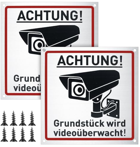 Achtung Videoüberwachung Schild, 2 Stk 15x15 cm Videoüberwachung Privatgrundstück, Videoüberwacht Warnschilder Hinweisschilder Aluminium für Innen Außen Kameraüberwachung