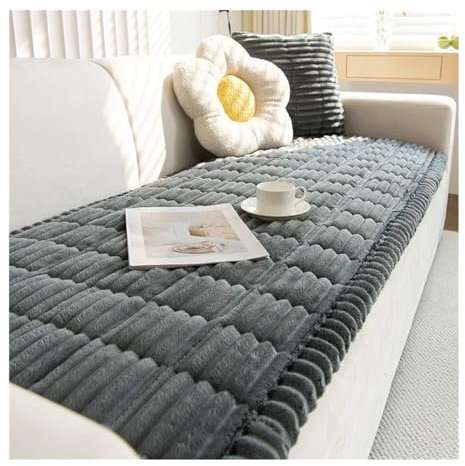 Gestepptes Cord-Sofa-Handtuch, Winter, warm, verdickt, Plüschkissen, Couchbezug, L-förmig, rutschfest, moderner Sofabezug (Dunkelgrau, 60 x 150 cm, 1 Stück)