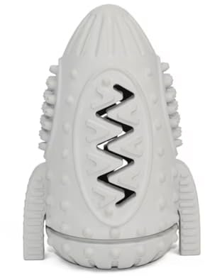 Feed N' Fetch Interactive Treat Rocket - Multipurpose Dog Feeder, Teeth Cleaner & Treat Dispenser - Food Puzzle Toy for All Dog Breeds & Sizes