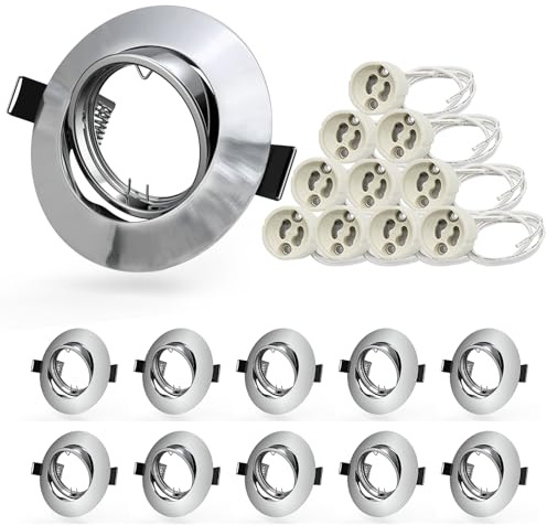 Allesgute 10er Einbaustrahler Led GU10 Set Poliertes Chrom Einbauleuchten Rund Led Spots 230V 360°Schwenkbar Einbaurahmen 68mm Inkl. GU10 Fassung für LED oder Halogen Leuchtmittel | 360° schwenkbar Rahmen, inkl. GU10 Fassung, passend für LED und Halogen Leuchtmittel, für Deckenmontage