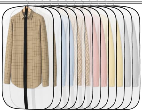 Dntorx 12 Stück Kleidersack, 100 x 60 cm Kleidersäcke PEVA Durchscheinende Kleiderschutzhülle mit Reißverschluss Kleiderhülle zum Schutz von Anzug Hemd Kleider Mantel
