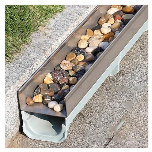 Grondaie di drenaggio da giardino a forma di U con griglia in acciaio inox, sistema di drenaggio per esterni per terrazze e cortili, kit di drenaggio per soluzioni di drenaggio migliorate
