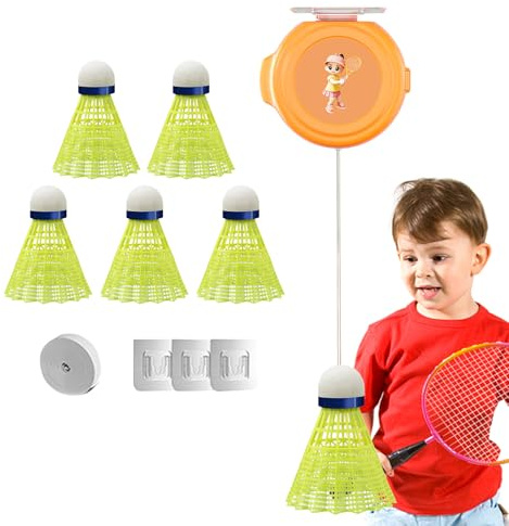 Rebound Badminton – Badminton-Lernwerkzeuge – 8 cm Einzelspieler-Rebound-Trainer | PP-Silikon-Nylon, Indoor-Übungs-Setup mit Drahtball | ideal für Solo-Training und Fitness zu Hause und Garten