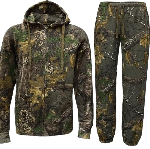 IQONEQ Men's Camouflage Tracksuit, Hunting Fishing Zip Jacket and Trousers, Jungle Print (UK, Alpha, L, Regular, Regular, Camo)