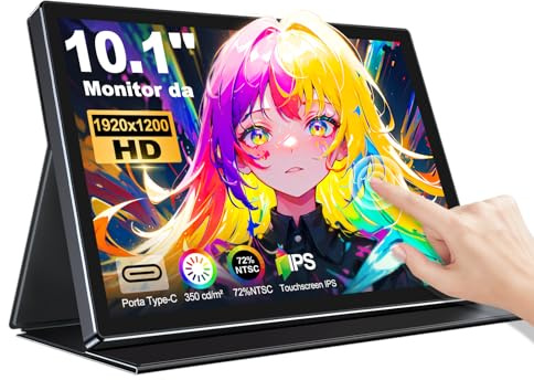 Monitor táctil portátil de 10,1 pulgadas, extensión de pantalla táctil IPS de 1920 x 1200 con funda protectora, relación de aspecto 16:10 | 350 nits, doble puerto HDMI/Tipo C para portátil, dispositiv