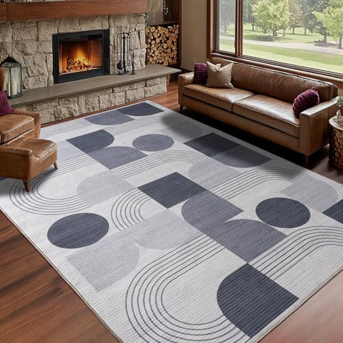 Calinline Abstraktem Waschbarer Teppich Wohnzimmer, 120x160 cm Anthrazit