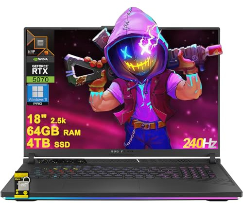 ASUS ROG Strix G18 G814 Gaming Laptop 18 2.5k (2560x1600) 240Hz (100% DCI-P3) AMD 16-core Ryzen 9 9955HX (>i9-14900HX) 64GB DDR5 4TB SSD GeForce RTX 5070 4-Zone RGB Backlit Wi-Fi6E Win11Pro ICP Hub