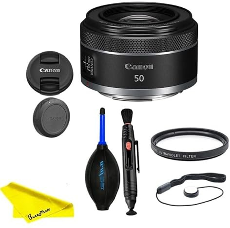 Canon RF50mm F1.8 STM for Canon Full Frame Mirrorless RF Mount Cameras [EOS R, EOS RP, EOS R5, EOS R6] Black (Lens w/BuzzPhoto Basic Accessories Bundle)