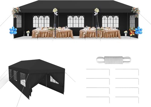 LZQ Paviljong festtält trädgårdspaviljong 3 x 9 m popup-stil snabb montering vattentätt festtält med fönster, tak och 8 sidoväggar, öltält utomhus trädgårdstält för fest, camping, marknad, antracit