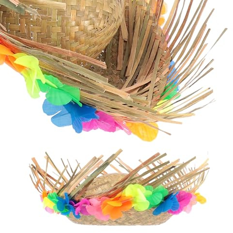 PACKOVE Sombrero Hawaiano de Playa de Paja Estilo Novedad para Hombres | Accesorio Festivo para Fiestas Playeras y Temáticas, Diseño Floral, Talla Única, Complemento Temático