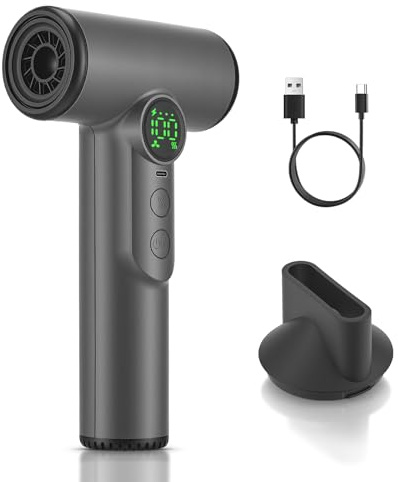 Akku Föhn Kabellos 200 W, Akku Haartrockner mit 15600 mAh & 18W USB-C Grau | 100 Stufen Warm-/Kaltluft & Digitalanzeige, Tragbarer Reisefön Kabellos für Camping & Reisen