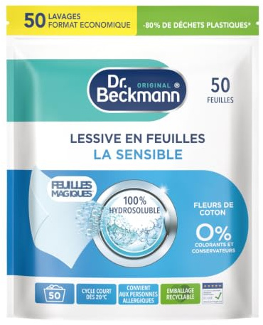 Dr.Beckmann Feuilles Magiques - Lessive en Feuilles La Sensible x50 Lavages | 2 mois, sans microplastique