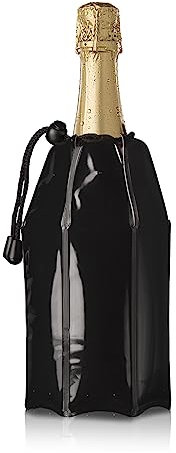 Vacu Vin Active Cooler Champagne Chiller - Reusable, Flexible Wine Bottle Cooler - Black - Champagne Cooler Sleeve For Standard Size Bottles - Insulated Champagne Bottle Chiller