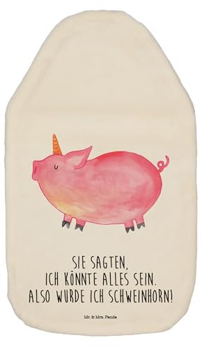 Mr. & Mrs. Panda Wärmflasche Einhorn Schwein - Geschenk, Bettflasche, Wärmflasche mit Bezug, Körnerkissen, Einhörner, witzig. lustig, Kleine