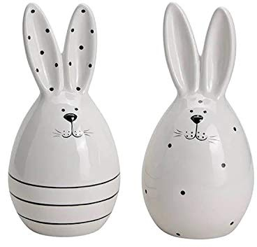 Unbekannt Osterhasen Deko Figuren 2er Set – Porzellan Hasen Schwarz Weiß – Moderne Oster-Dekoration & Frühlingsdeko – Lustige Osterhasen Aufsteller