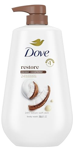 Dove Body Wash with Pump Restore Coconut & Cocoa Butter for 24hr Lotion-Soft Skin Moisturizing Skin Cleanser with No Sulfates No Parabens 30.6 Oz
