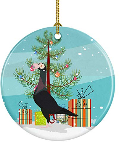 Caroline's Treasures English Carrier Pigeon Christmas Ceramic Ornament, Teal Christmas Tree Hanging Decorations for Home Christmas Holiday, Party, Gift, 3 in, Multicolor