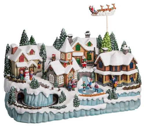 FEERIC LIGHTS & CHRISTMAS - Villaggio di Natale treno & renna animato/musicale 45 LED + transfo