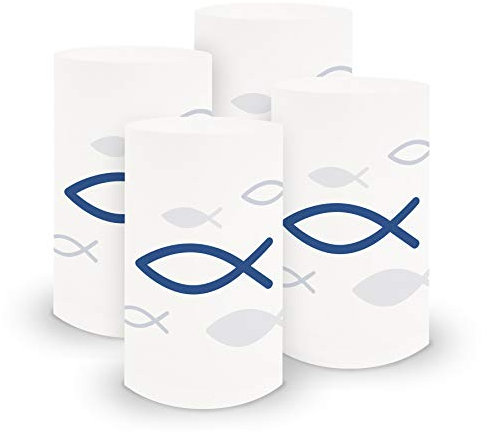 itenga 6X Windlicht Fisch aus Stabiler Folie ca. 6,0 x 10,0 cm für Jungen und Mädchen Kommunion Konfirmation Taufe (Blau)