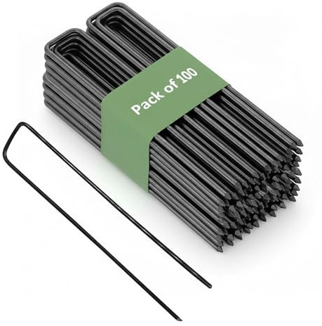 GARDENIX 100 Stück IronPEG Erdanker aus Stahldraht 200 x 30mm - Ø 3mm zur Sicherung von Unkrautvlies, Netzen, Bodenplanen, Maschendraht