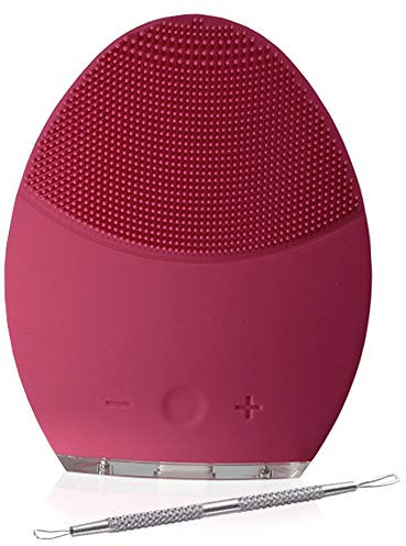 Spazzola viso in silicone professionale pulizia elettrica, 15 intensità differenti, antirughe struccante massaggiante, Incluso Tiracomedoni Acciaio Inox, Youth Care Daphne. (rosa)