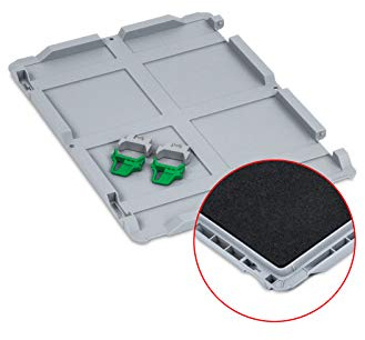 aidB Scharnierdeckel Set mit Schaumstoff für Eurobox NextGen mit Einsatzkästen, 400 x 300 mm, inkl. 2 grüne Schiebeschnappverschlüsse