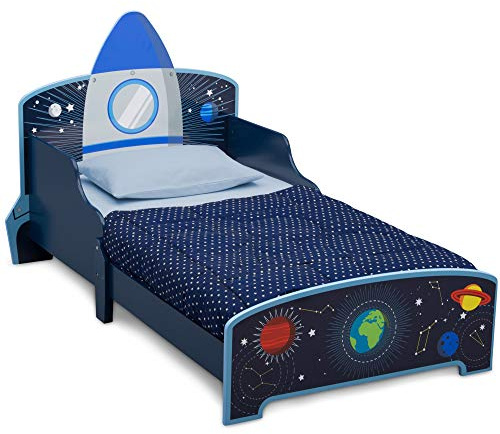 Delta Children Space Adventures Rocket Ship Wood Toddler Bed - Greenguard Gold Certified, Blue