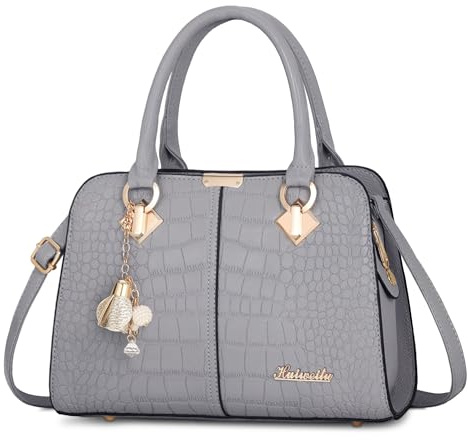 FORRICA Handtaschen Damen Elegant Henkeltasche mit Schön Anhänger Mode Frauen Schultertasche PU Leder Umhängetasche für Einkaufen Pendeln Grau A