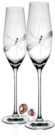 B.BOHEMIAN Sektgläser mit CRYSTALS Champagner Gläser Luxury Dekor Set 2er, Handgemachtes Prosecco Gläser Cristallin Glas, Geeignet für Jahrestag, Hochzeit Geschenk (1. Sektgläser (210ml)