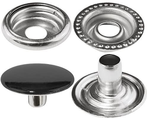 AERZETIX - C57197 - Juego de 10 Botones de presión remache tubular Ø15mm de 4 piezas - en acero - color cromo negro - para jeans cuero tapicería mercería ropa artesanía marroquinería