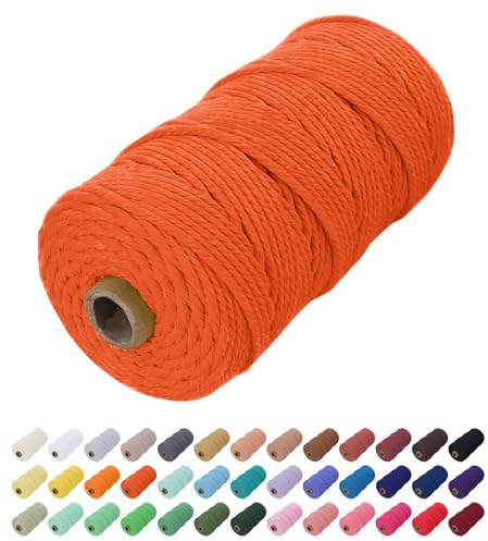 Uiopa Hilo Macrame 2mm x 200m, Cuerda Macrame Cuerda de Algodon Natural Cordel, Cuerda Manualidades para DIY Macrame Pared, Cortina, Colgar Plantas, Decoracion Dormitorio (Naranja)