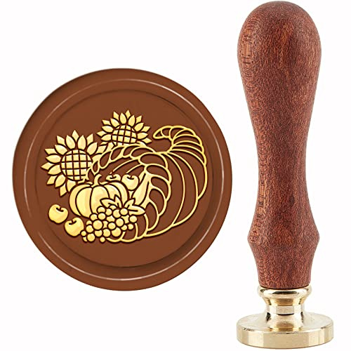 craspire Kürbis-Wachs-Siegel-Stempel, Sonnenblume, Vintage-Siegelwachs-Stempel, Herbst, 30 mm, Retro, Abnehmbarer Messingkopf Mit Holzgriff Für Hochzeitseinladungen, Umschläge