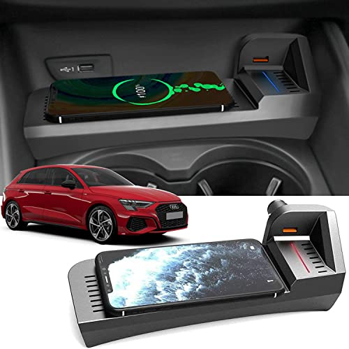 Wireless Car Charger for Audi A3 S3 RS3 2014 2015 2016 2017 2018 2019 2020, 15W Qi Fast Charging Phone Charger Pad for Audi A3 Center Console Accessory Panel, Gift for Audi A3 Owners