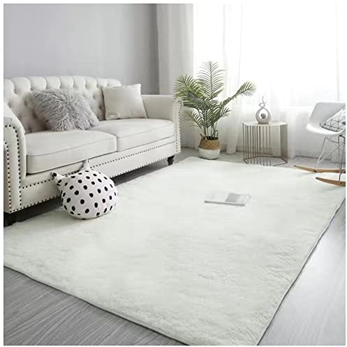 GUOCU Hochflor Teppich Wohnzimmer rutschfest Langflor Fellteppich Shaggy Flauschig Weich Modern Kunstfell Einfarbig Bettvorleger Sofa Matte,Weiß,50x200CM