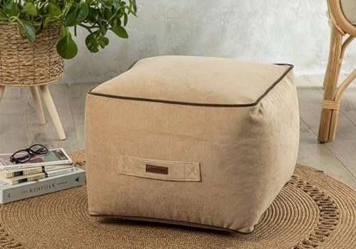 ENGLISH HOME Pouf Hocker, Quadratisch Sitzpouf, Hochwertiger Sitzhocker, Pflegeleichter Sitzpuff, Puff Hocker für Wohnzimmer, Schlafzimmer, Casha, 45x45 cm, Beige