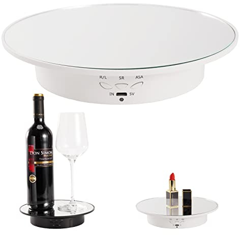 7.87'' Rotating Display Stand Motorized Rotating Display Stand, 22 lbs Load Rotating Platform with Mirror Cover, Rotating Stand with USB Charging Port, for Jewelry Photography Products 3D Model Cake