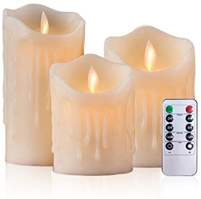 AiiBowy Led Kerzen [3er Set] Flammenlose Kerze Echtwachs Flackernde Dimmbar mit Fernbedienung Weihnachtskerzen LED Flammen 4/5/6” Tischdeko, Wohnzimmer, Weihnachten, Hochzeit（Nicht-gerade weiss）