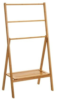 LOLAhome - Toallero de pie Triple de bambú Natural de 100x53x30 cm con 1 Estante de 1 Estante de 46,5x23 cm