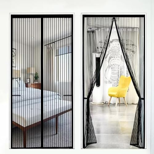 Magnetic Fly Screen Door, Insect Protection, Fly Curtain, Magnetic Balcony Door, No Drilling, Balcony Door for Balcony Door, Cellar Door, Patio Door, Easy Adhesive Installation, Black, 85 x 190 cm