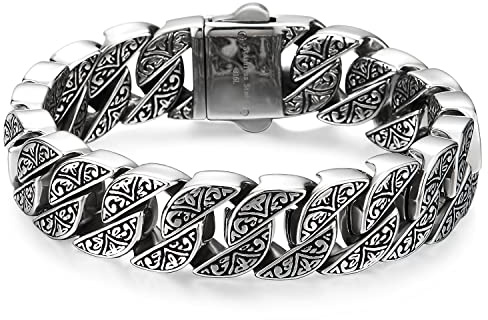 COOLSTEELANDBEYOND Herren Robust und Große Edelstahl Tribal Tätowierung Muster Schick Panzerkette Armband, Poliert